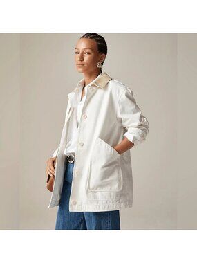 NWT J.Crew Barn Jacket in Ivory Canvas Cotton Corduroy Collar Coat M